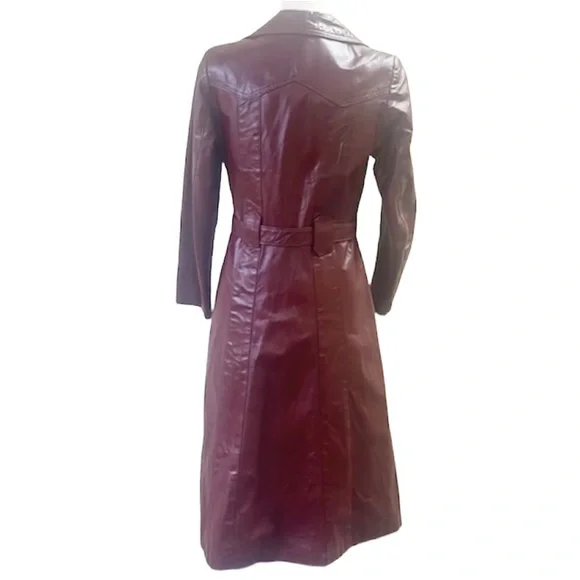 Vintage red leather trench coat - Picture 11 of 12